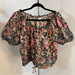 Jennifer & Grace Anthropologie Boho Floral Eyelet Top XL Cotton Peasant Blouse
